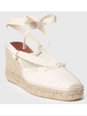 POLO RALPH LAUREN Espadrilles Platform Wedge SANDAL Size 9 Ecru White Canvas NEW